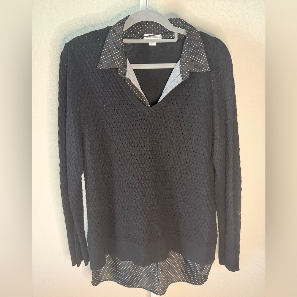 Vintage Croft & Barrow Black Knit Sweater with Polka Dot Collar & Bottom